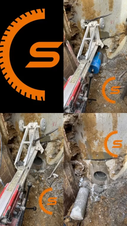 Carottage de 200 mm dans une buse de 1000 mm de diamètre avec lamage pour joint Forsheda.